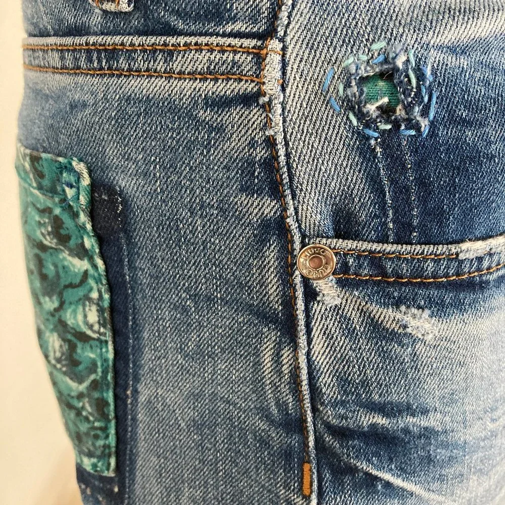 Custom Distressed Boro Sashiko Acid Faded Blue Jeans - Picture 9 of 17